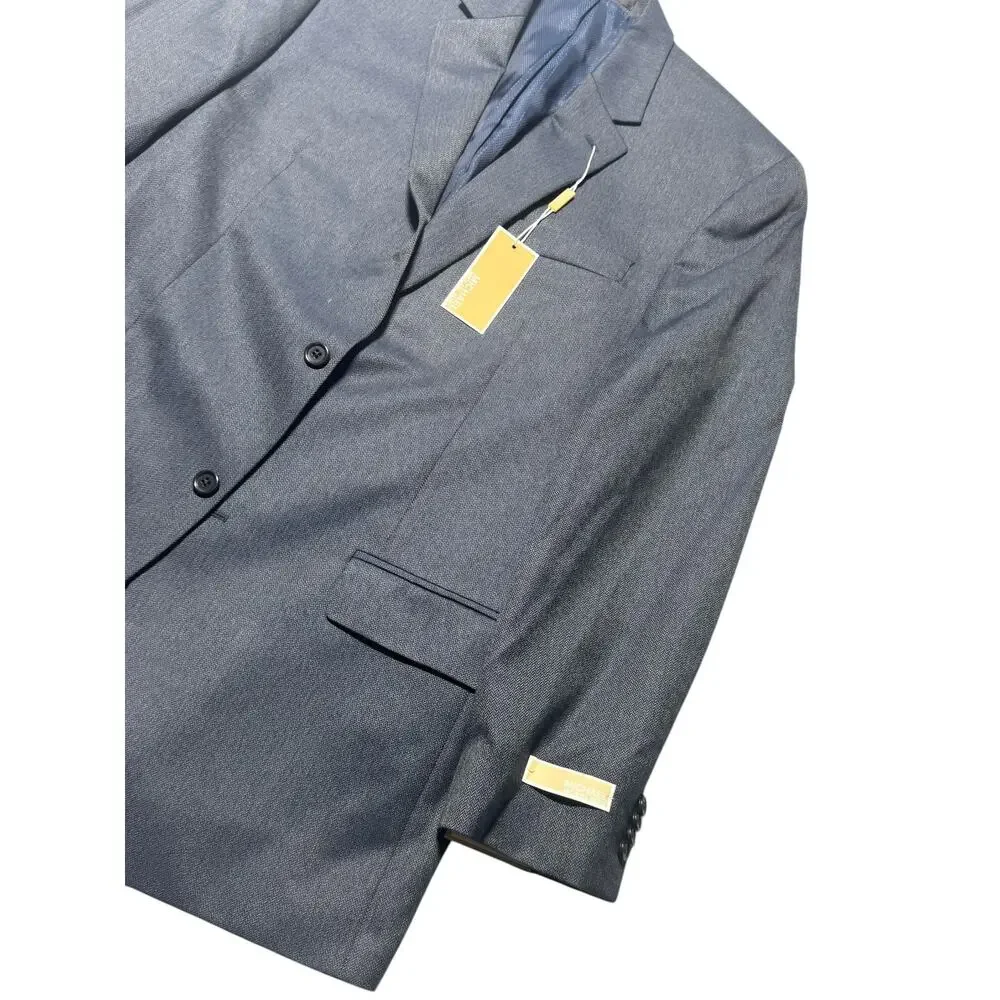 NWT Michael Kors Blazer Jacket Mens 42 Blue Houndstooth Two Button Notch Lapel